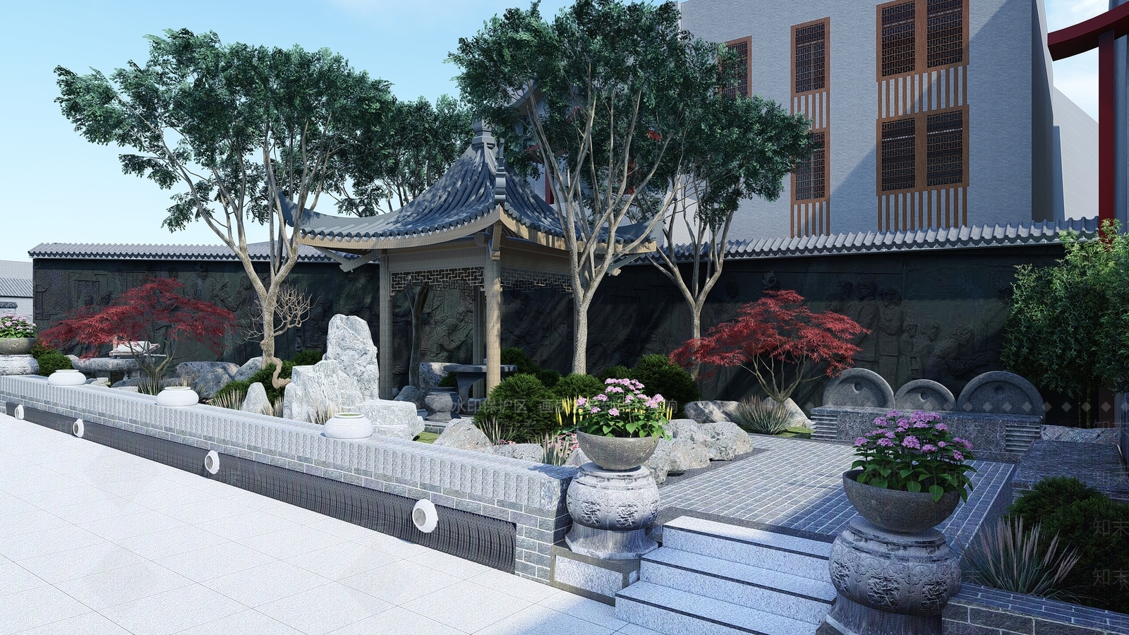 新中式校园景观SU模型下载【ID:1138388563】