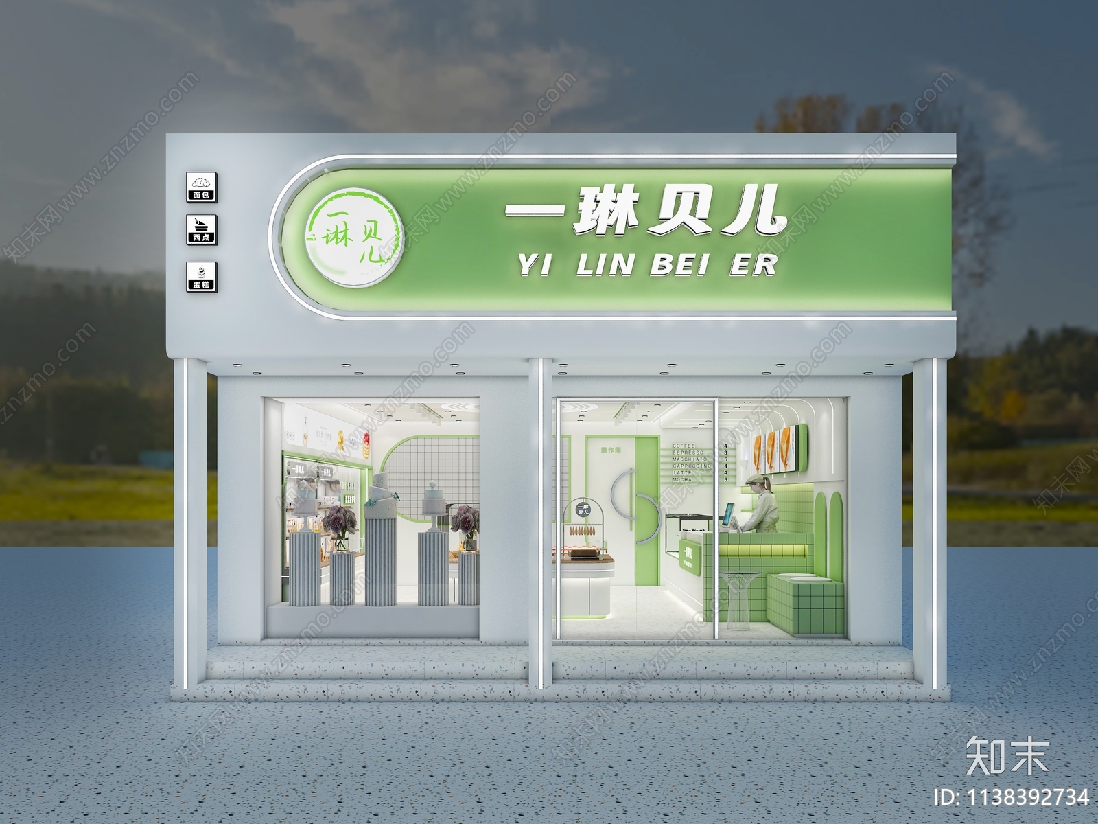 现代甜品面包店蛋糕店烘焙店3D模型下载【ID:1138392734】