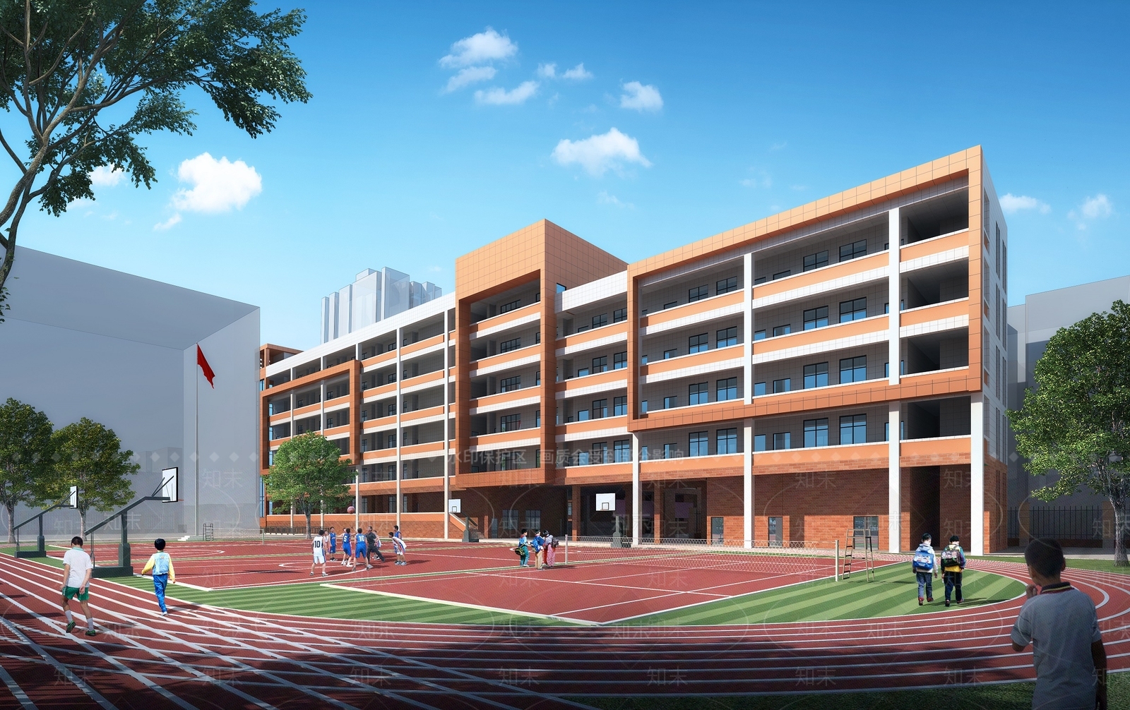 现代中小学教学楼3D模型下载【ID:1138393733】