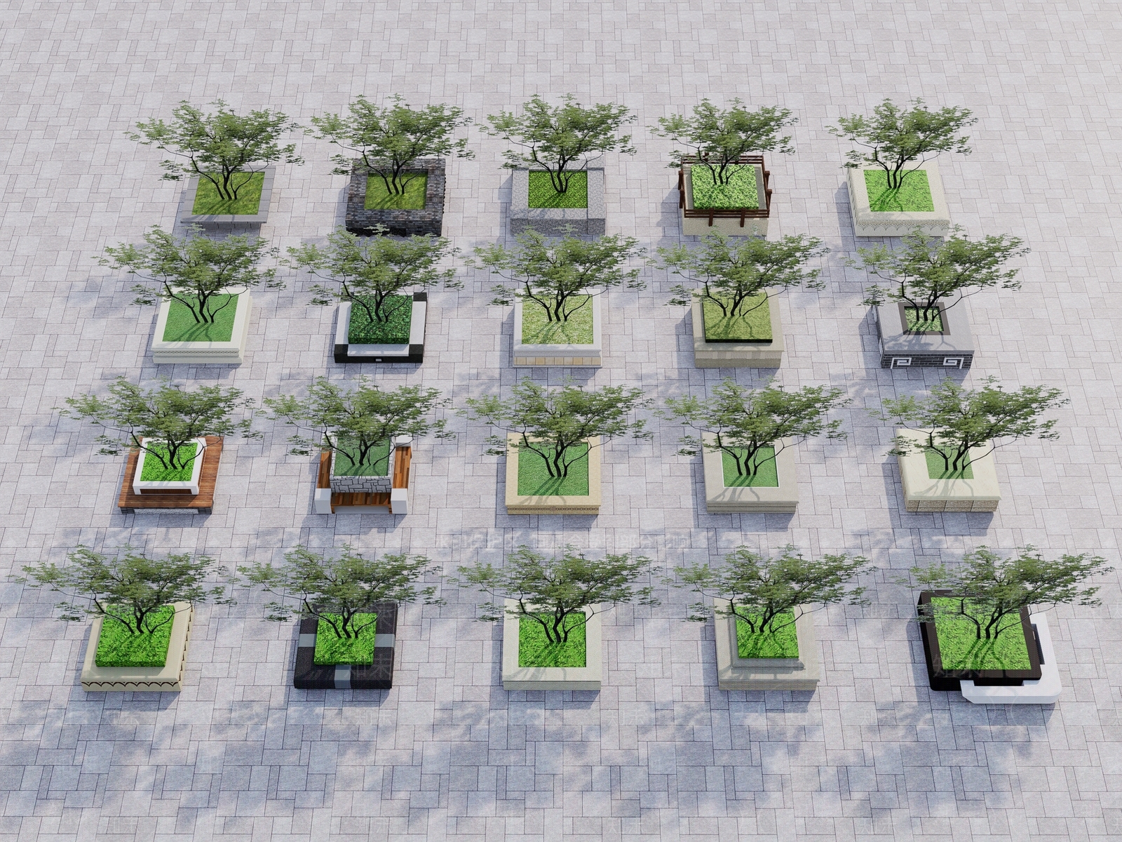 现代方形景观树池SU模型下载【ID:1138395698】