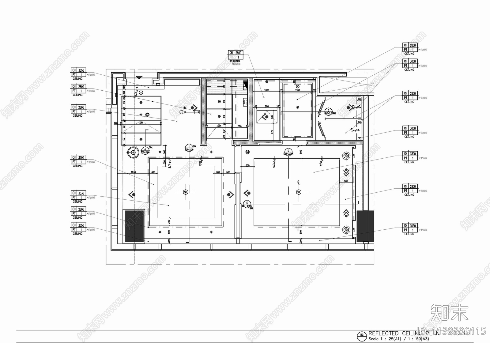 65㎡酒店客房大床房套房室内cad施工图下载【ID:1138396115】