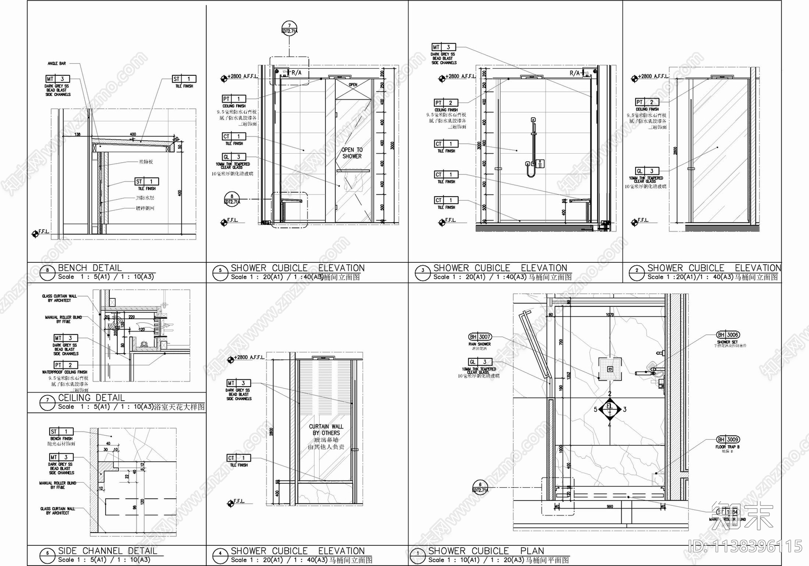 65㎡酒店客房大床房套房室内cad施工图下载【ID:1138396115】