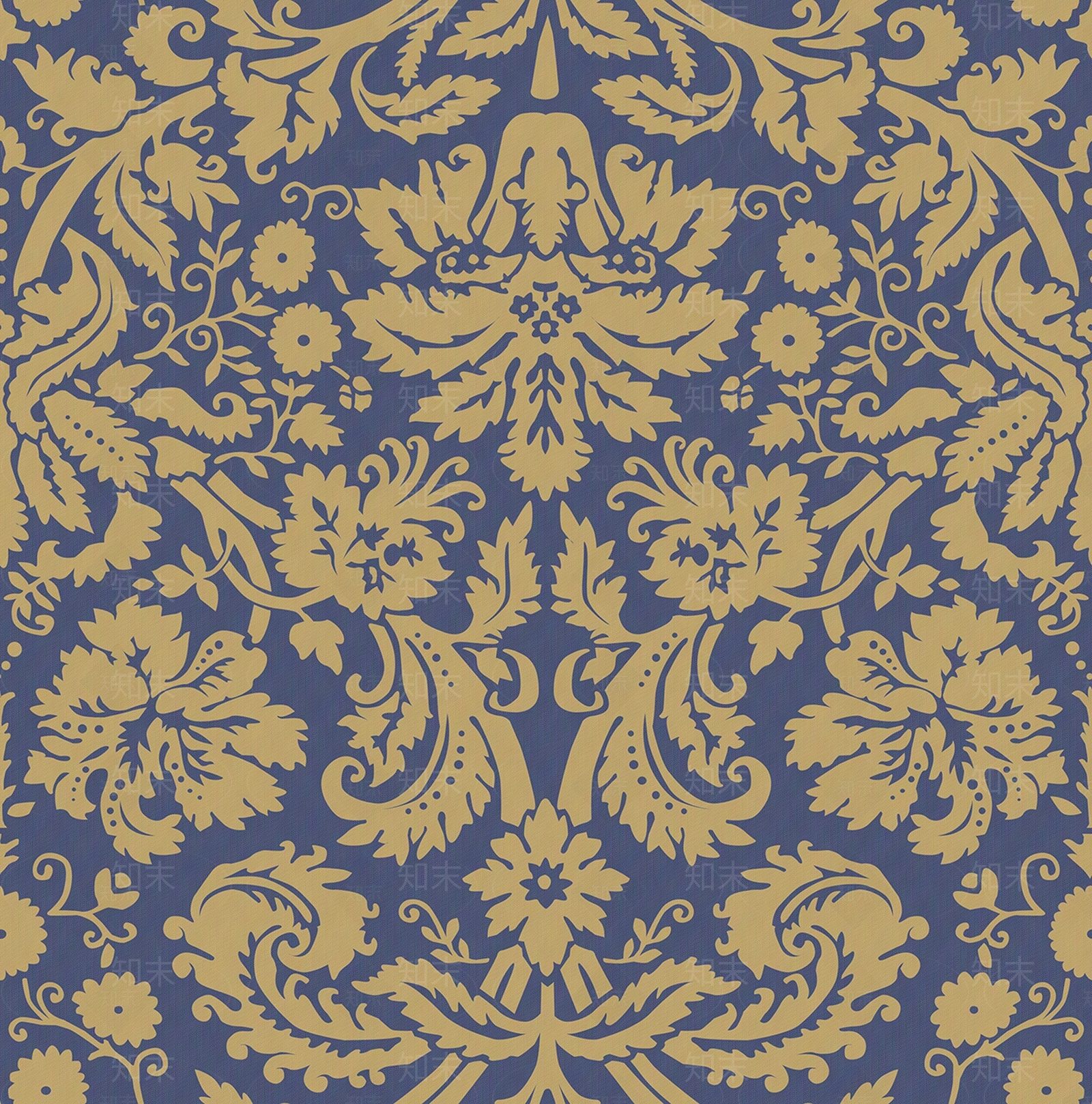蓝色欧式古典花纹壁纸贴图下载【ID:1138397325】