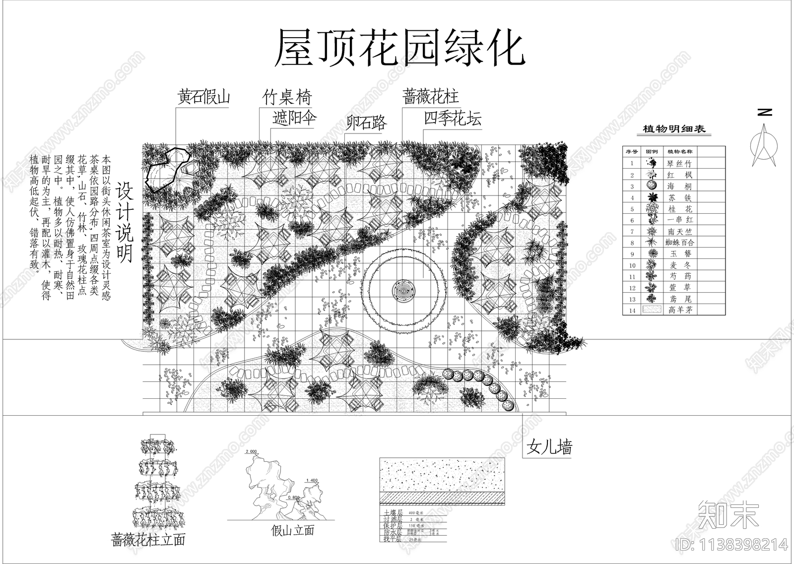 某宾馆屋顶花园绿化平面图施工图下载【ID:1138398214】