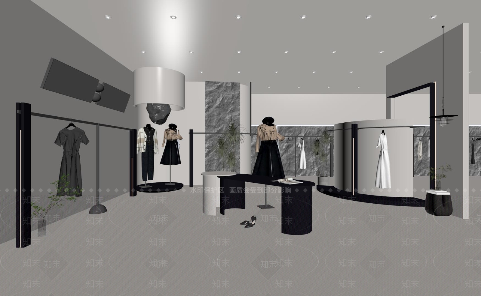 现代黑白高级感服装店SU模型下载【ID:1138398917】