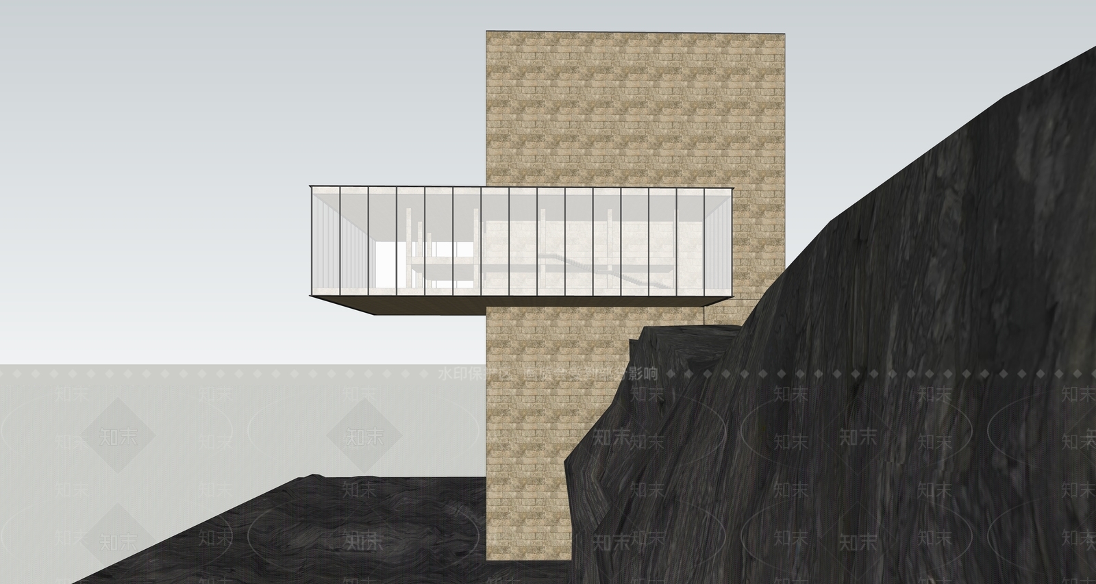 现代山地展览馆建筑SU模型下载【ID:1138634925】