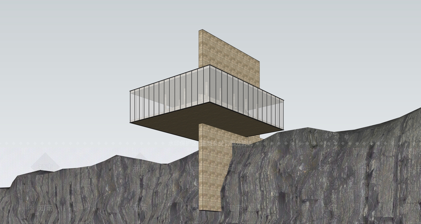 现代山地展览馆建筑SU模型下载【ID:1138634925】