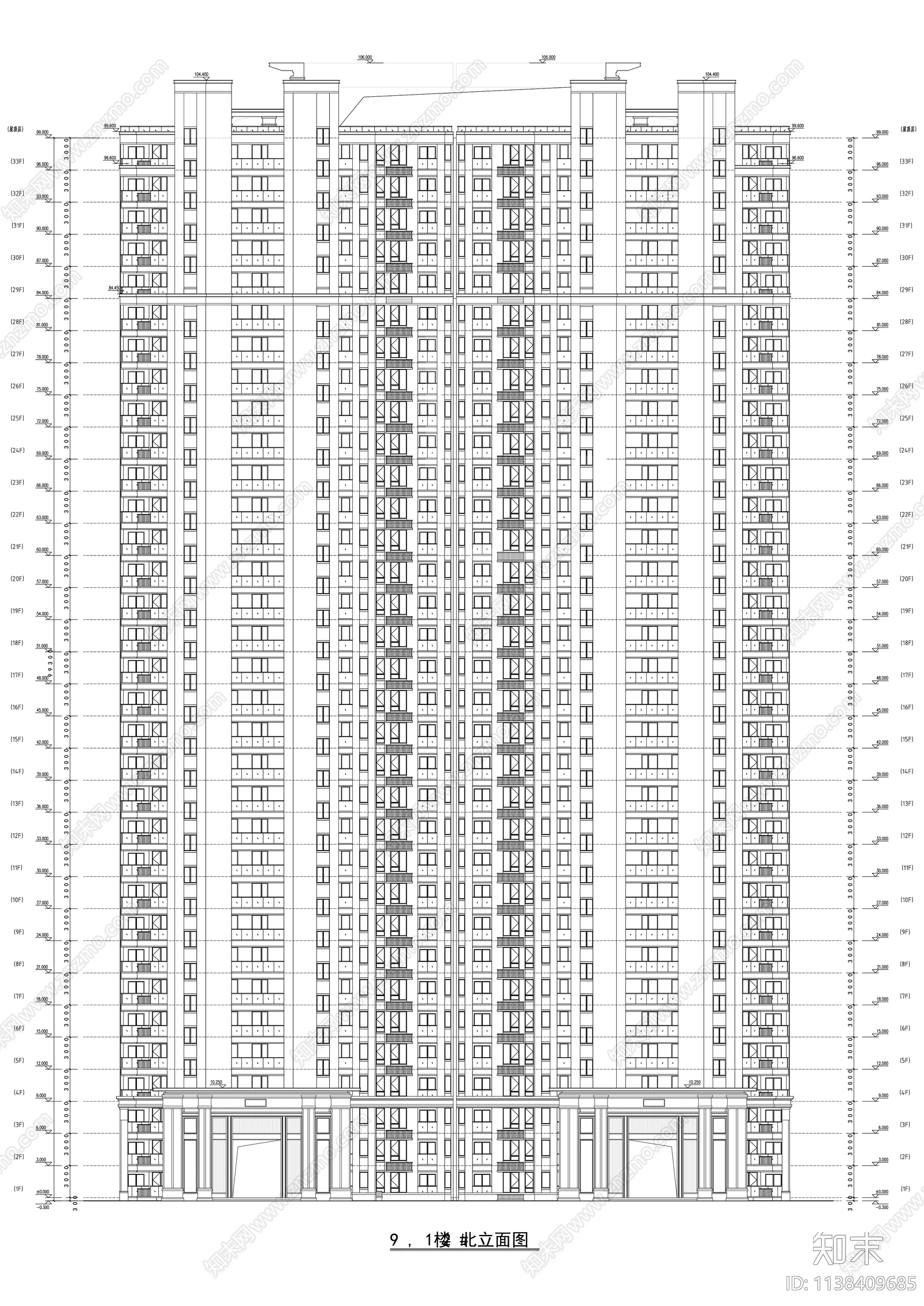 现代住宅小区建筑cad施工图下载【ID:1138409685】