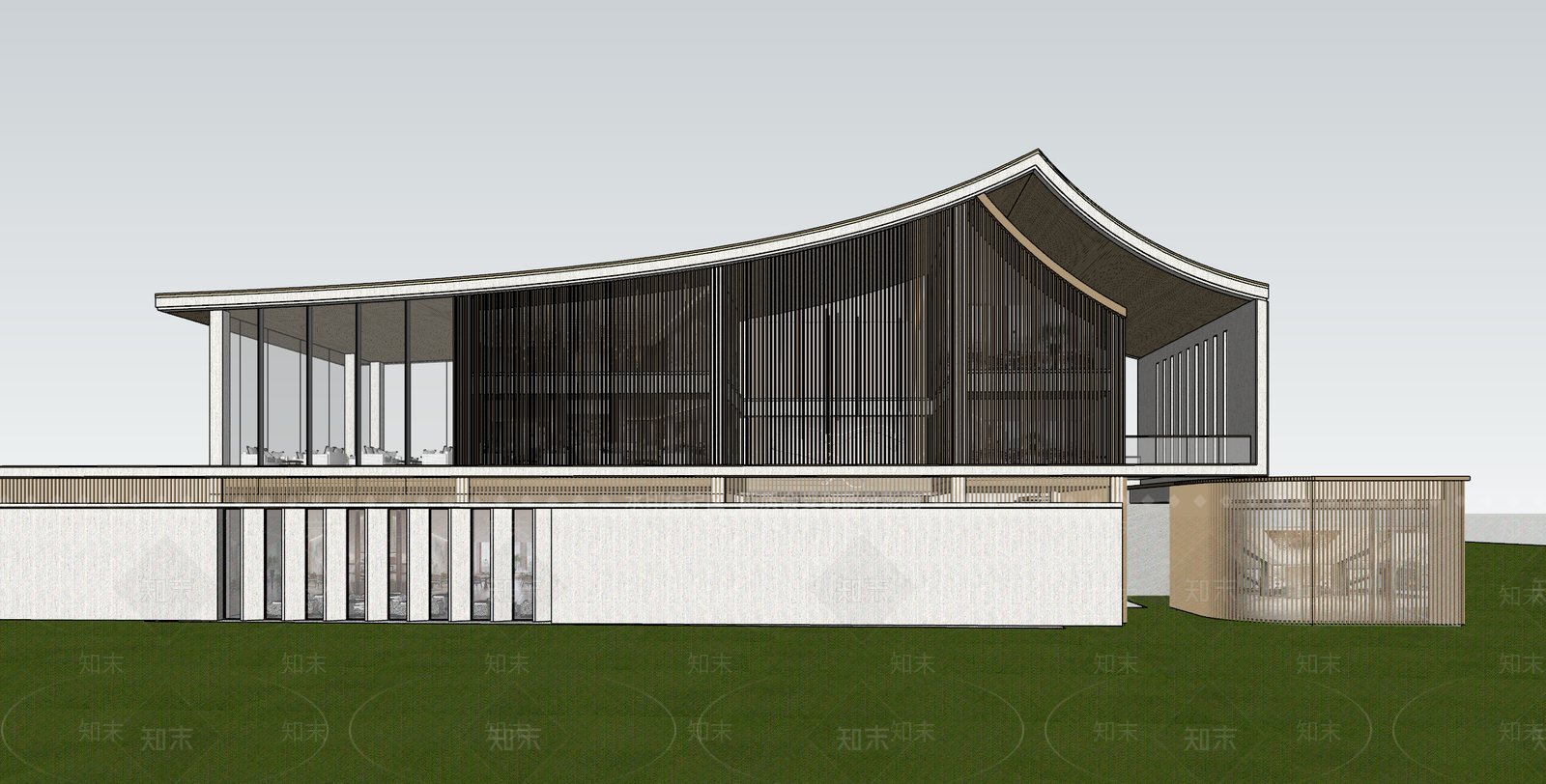 现代展览馆建筑SU模型下载【ID:1138415548】