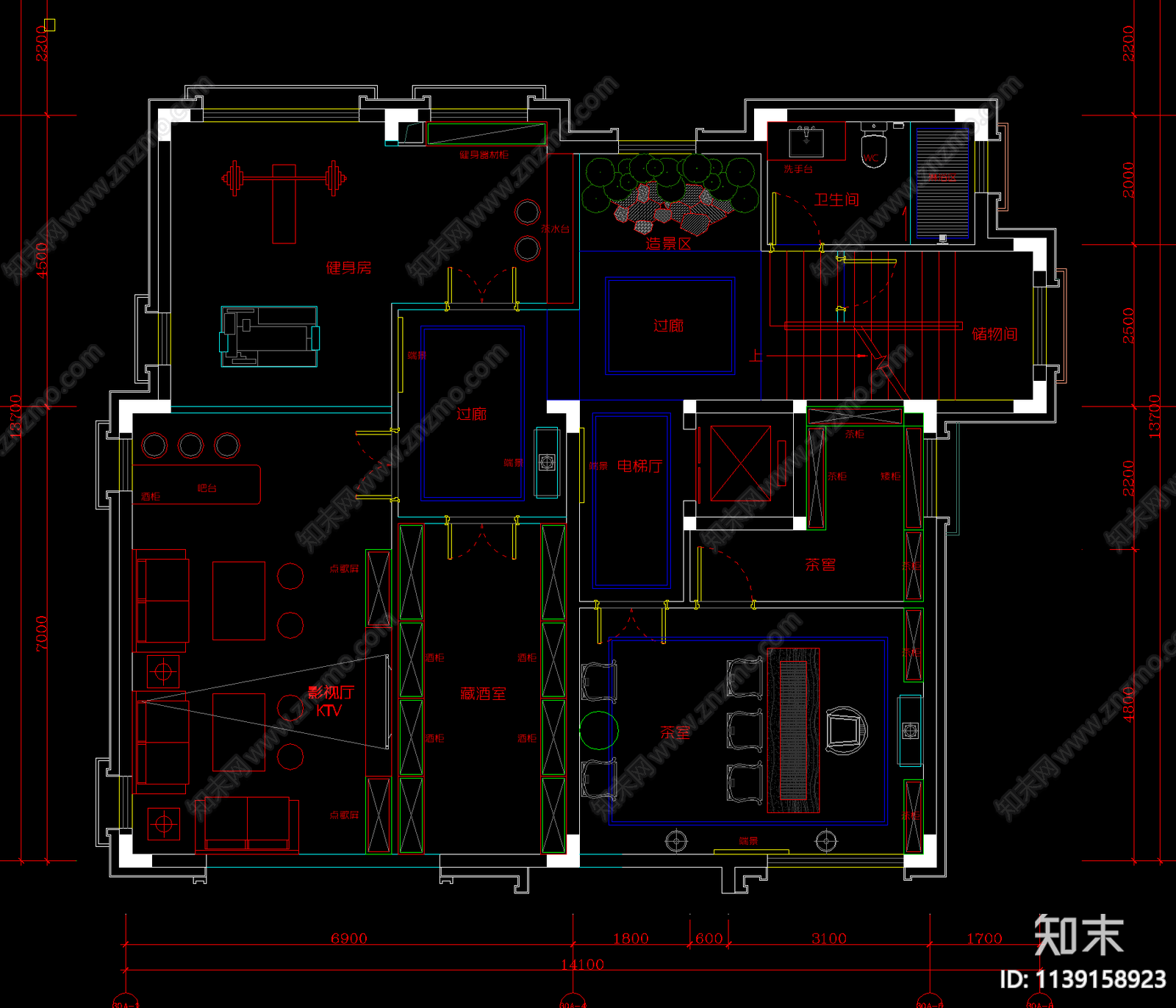 别墅平面布置图cad施工图下载【ID:1139158923】