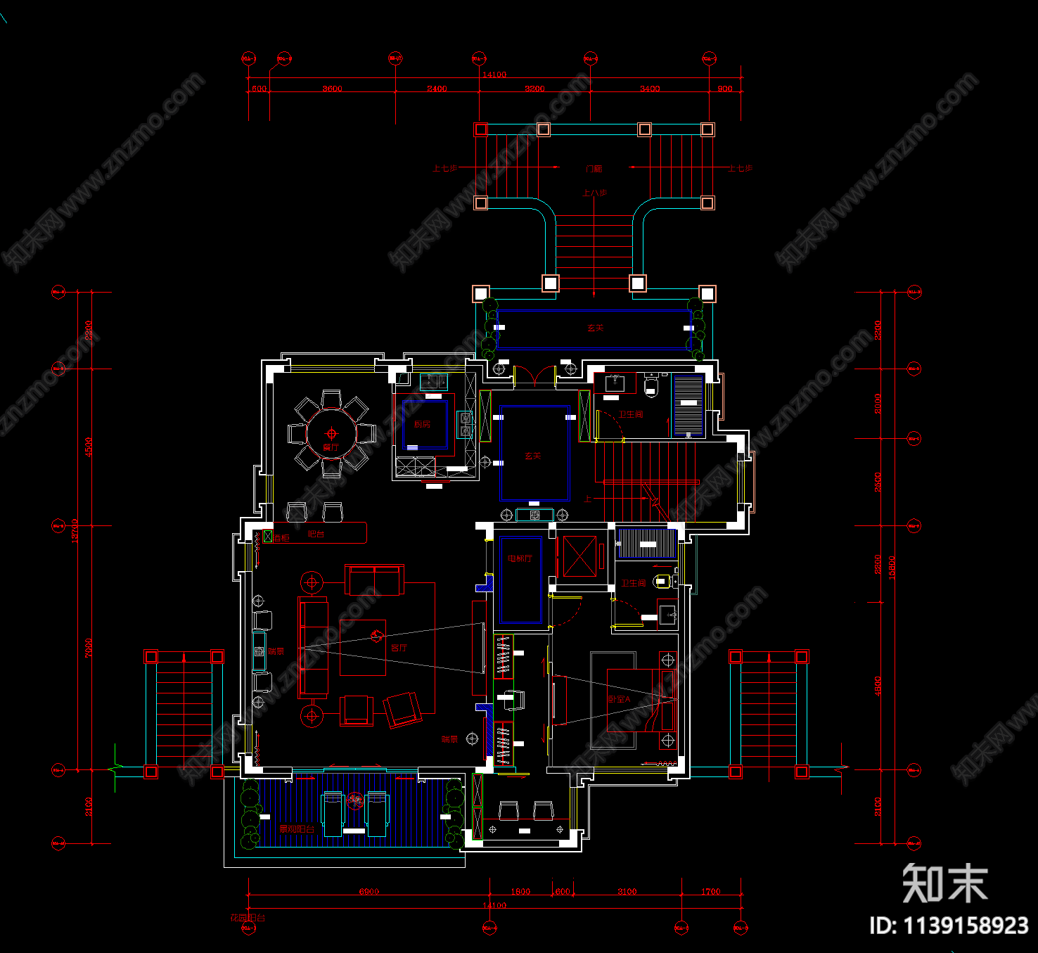 别墅平面布置图cad施工图下载【ID:1139158923】