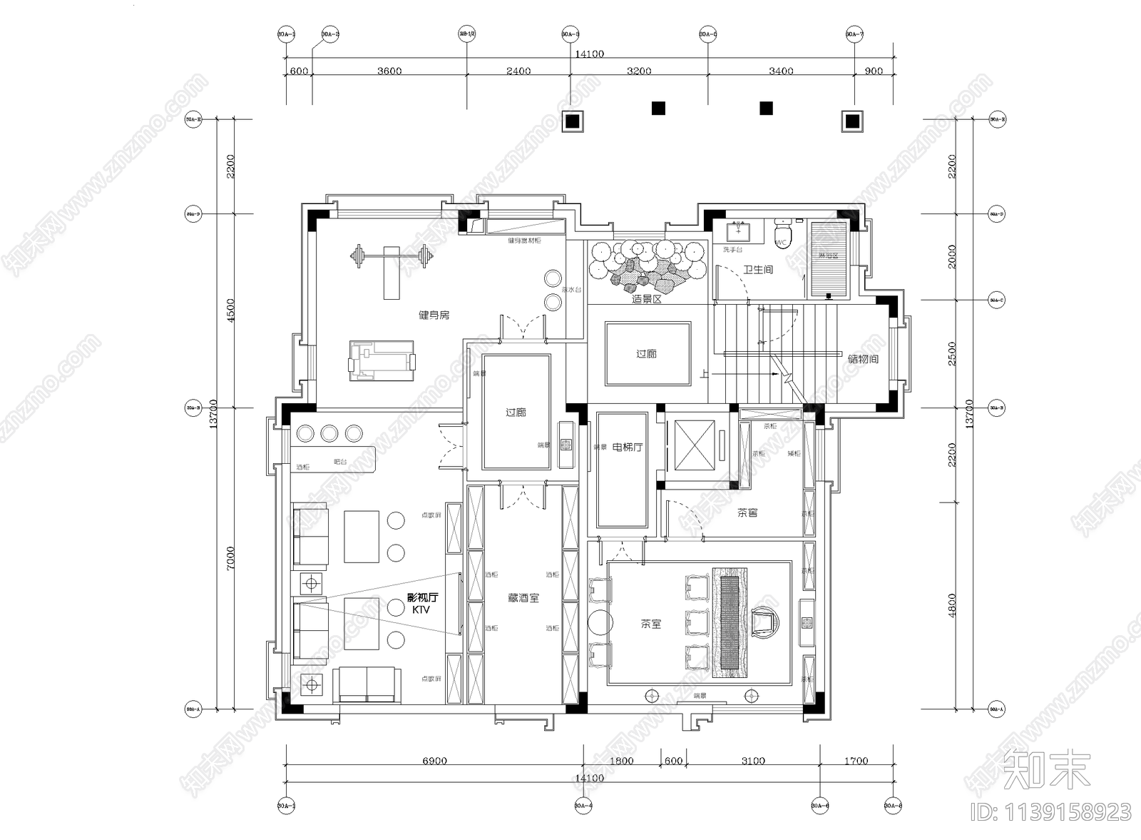 别墅平面布置图cad施工图下载【ID:1139158923】