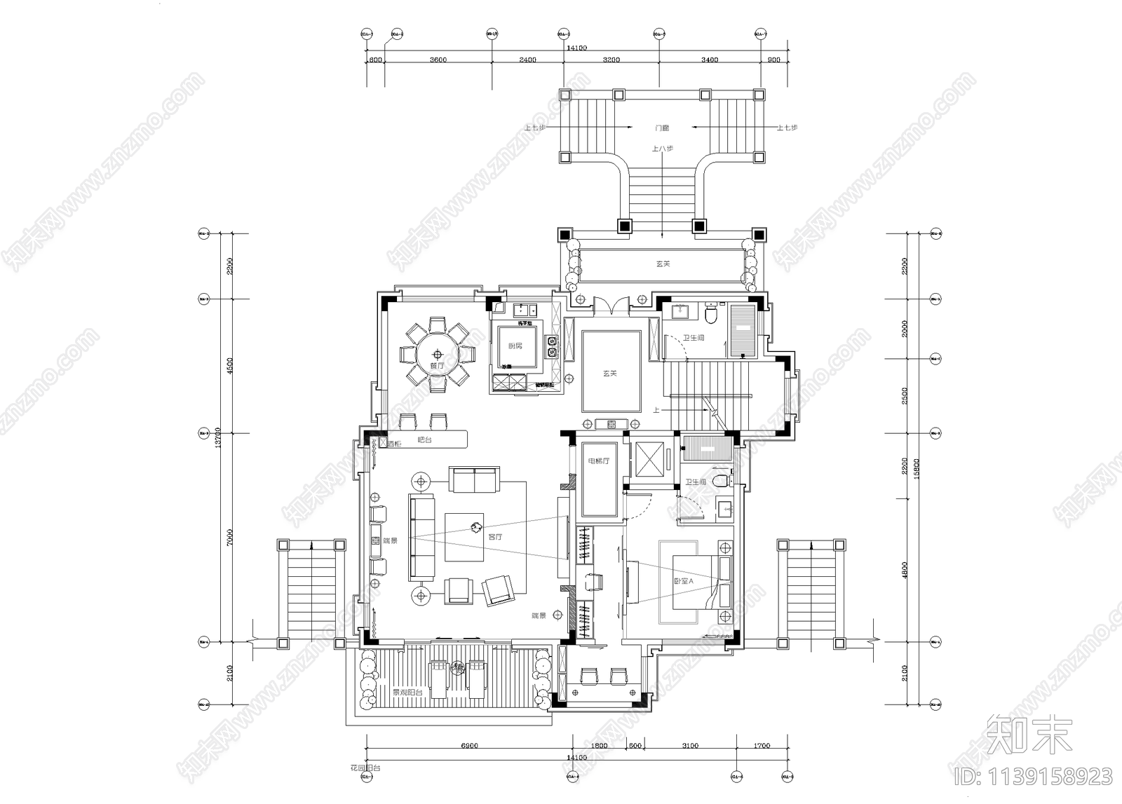 别墅平面布置图cad施工图下载【ID:1139158923】