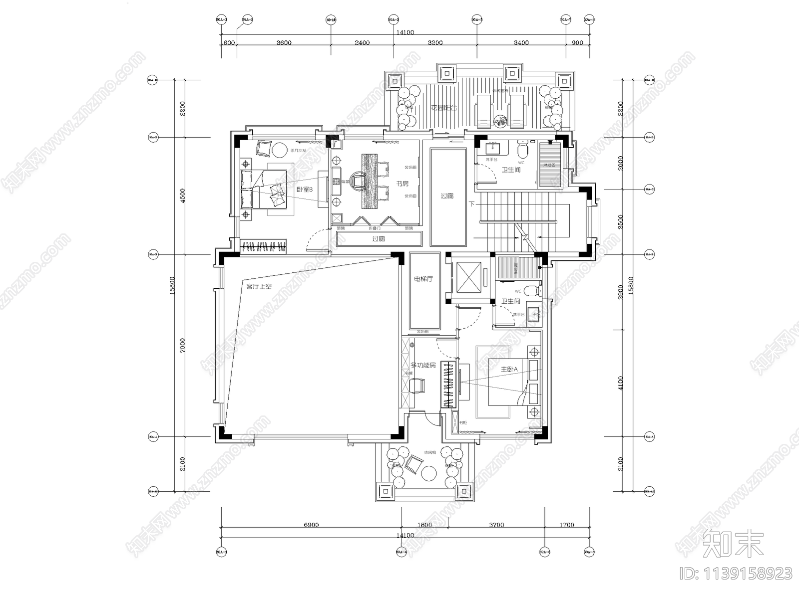 别墅平面布置图cad施工图下载【ID:1139158923】