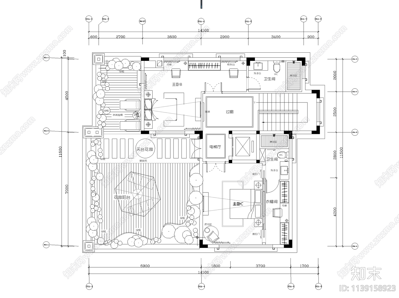 别墅平面布置图cad施工图下载【ID:1139158923】