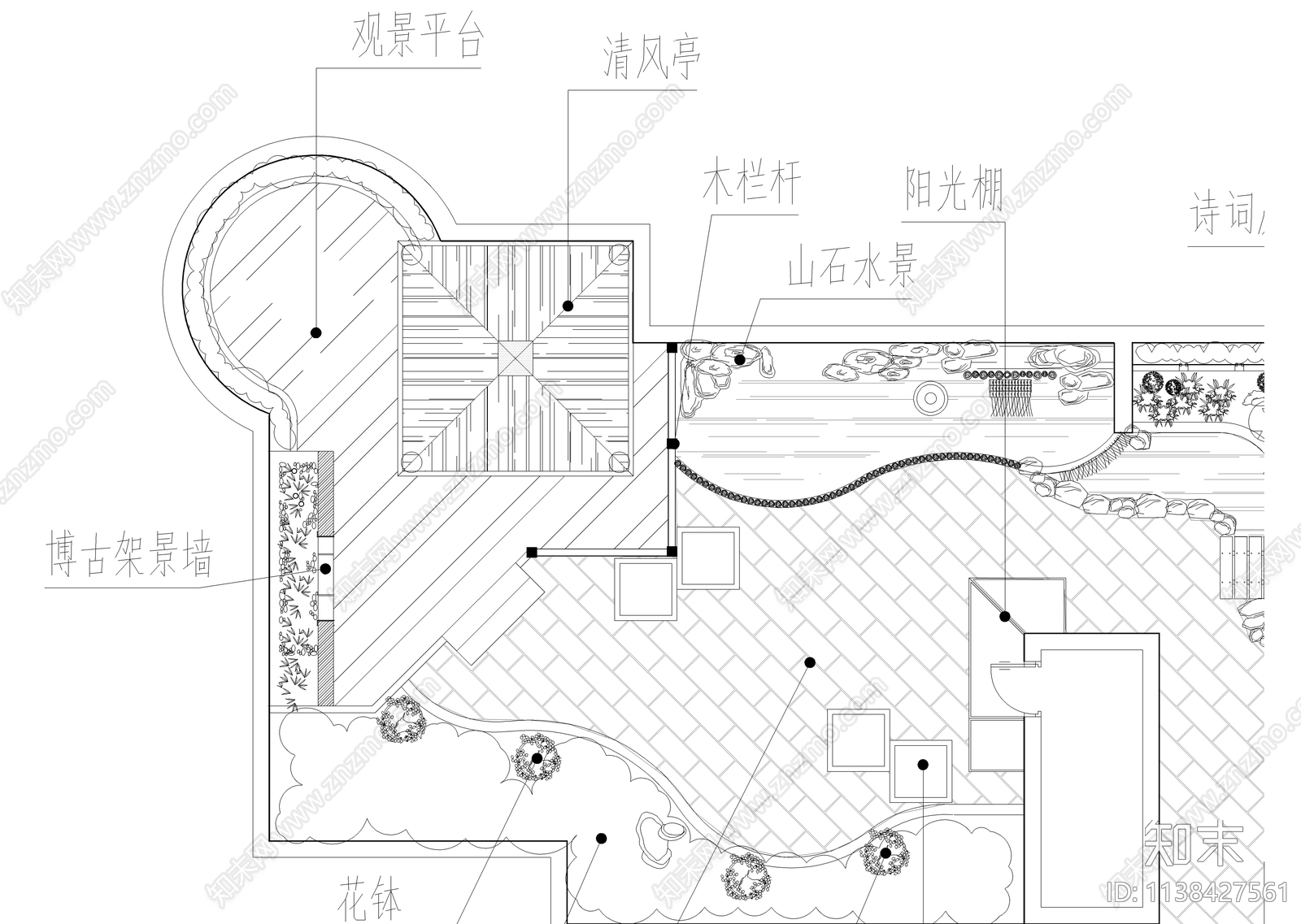 屋顶花园景观cad施工图下载【ID:1138427561】