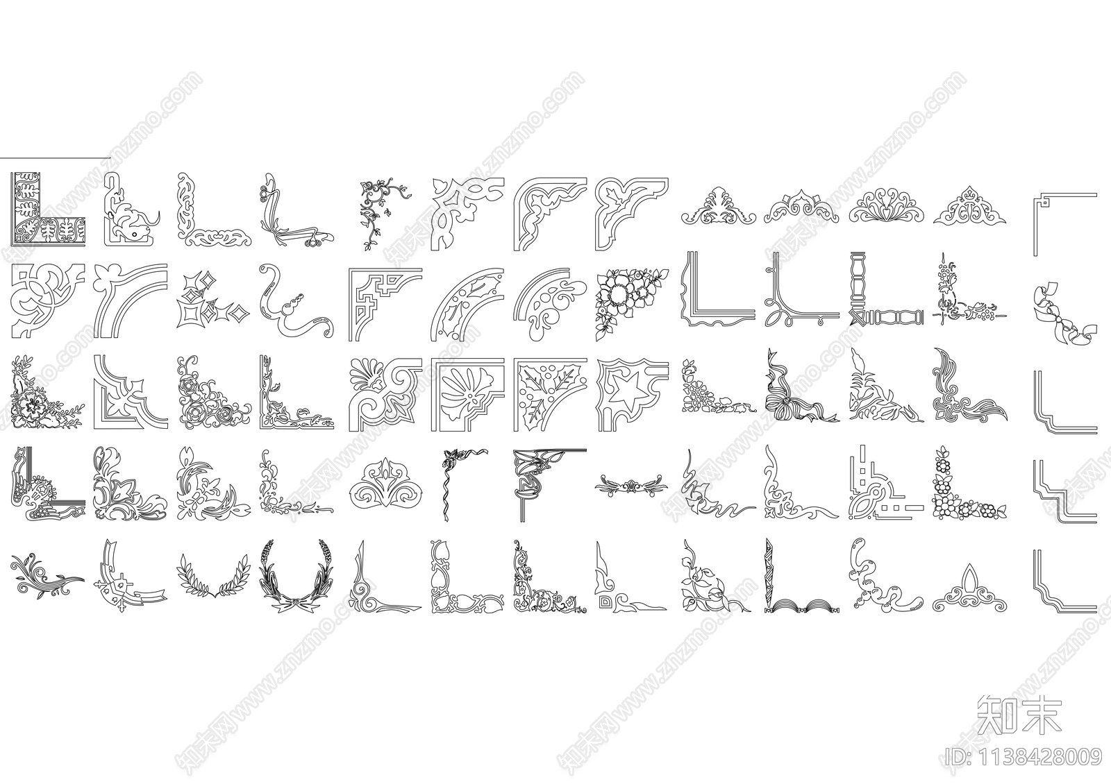 角花边框花纹施工图下载【ID:1138428009】