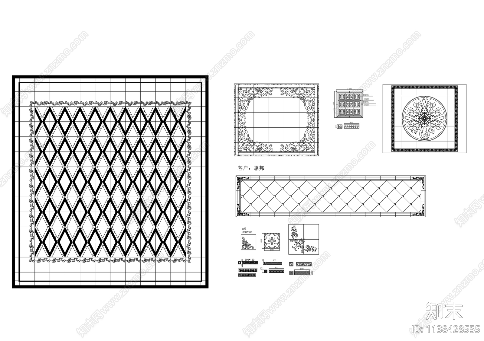 地拼图案合集cad施工图下载【ID:1138428555】