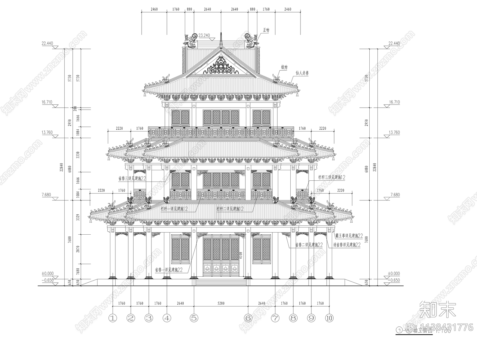 三圣殿古建筑全套cad施工图下载【ID:1138431776】