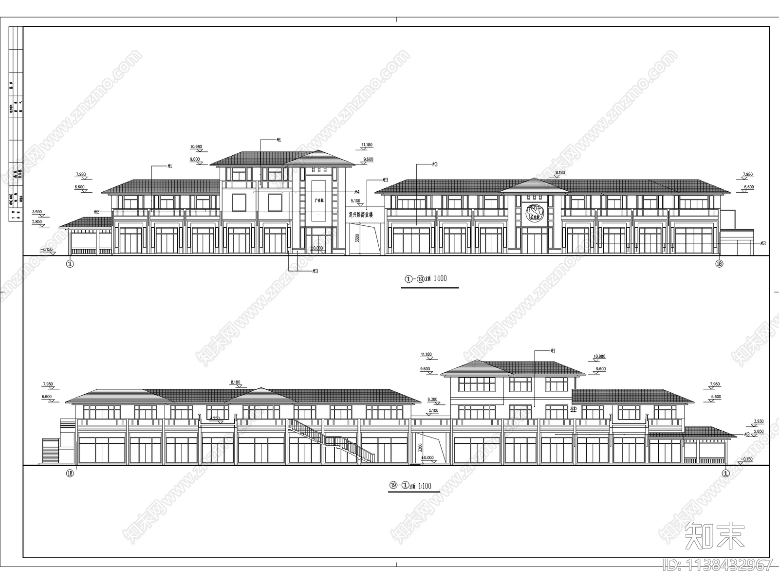 商业街建筑cad施工图下载【ID:1138432967】