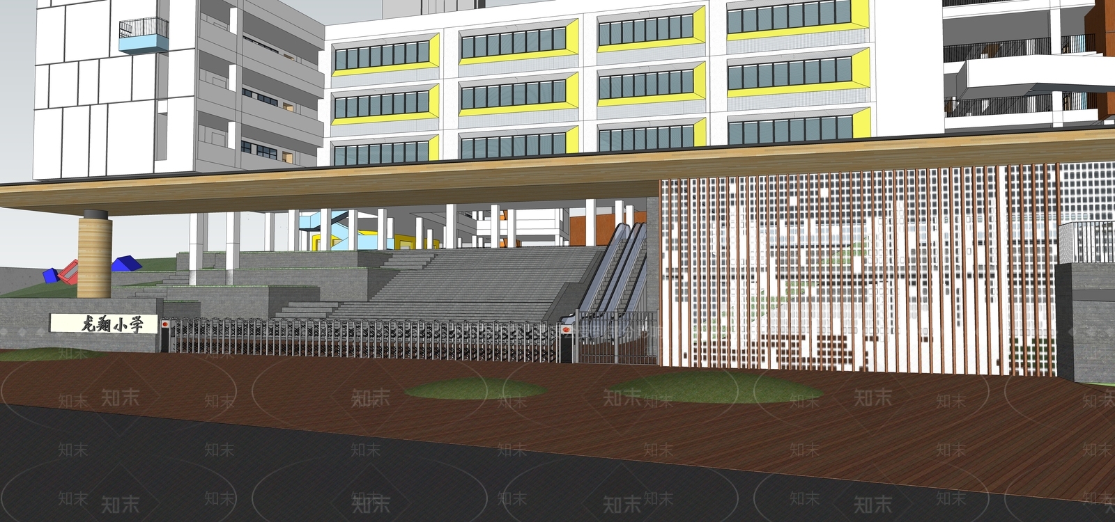 现代小学入口大门SU模型下载【ID:1138438021】