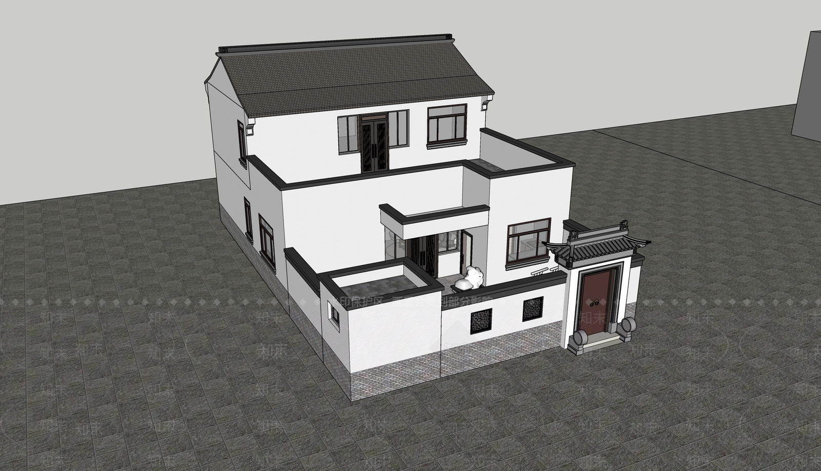 新中式四合院住宅SU模型下载【ID:1138443207】