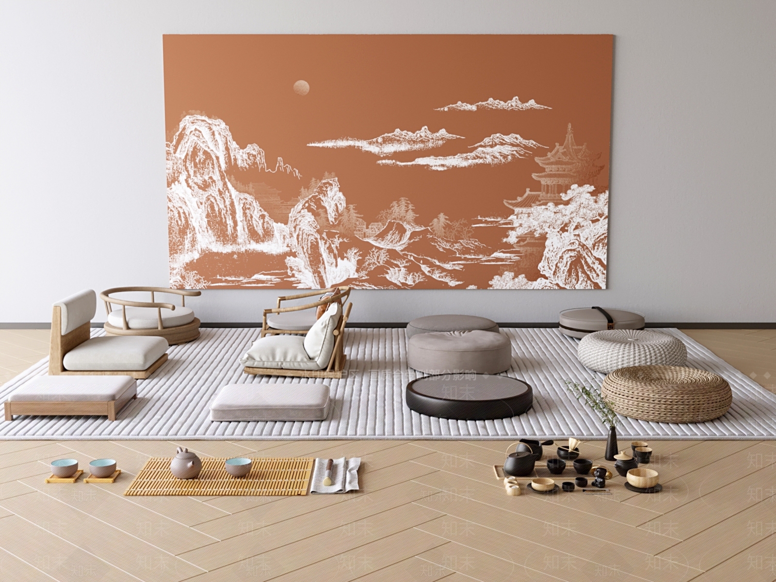 日式蒲团坐垫3D模型下载【ID:1138455947】