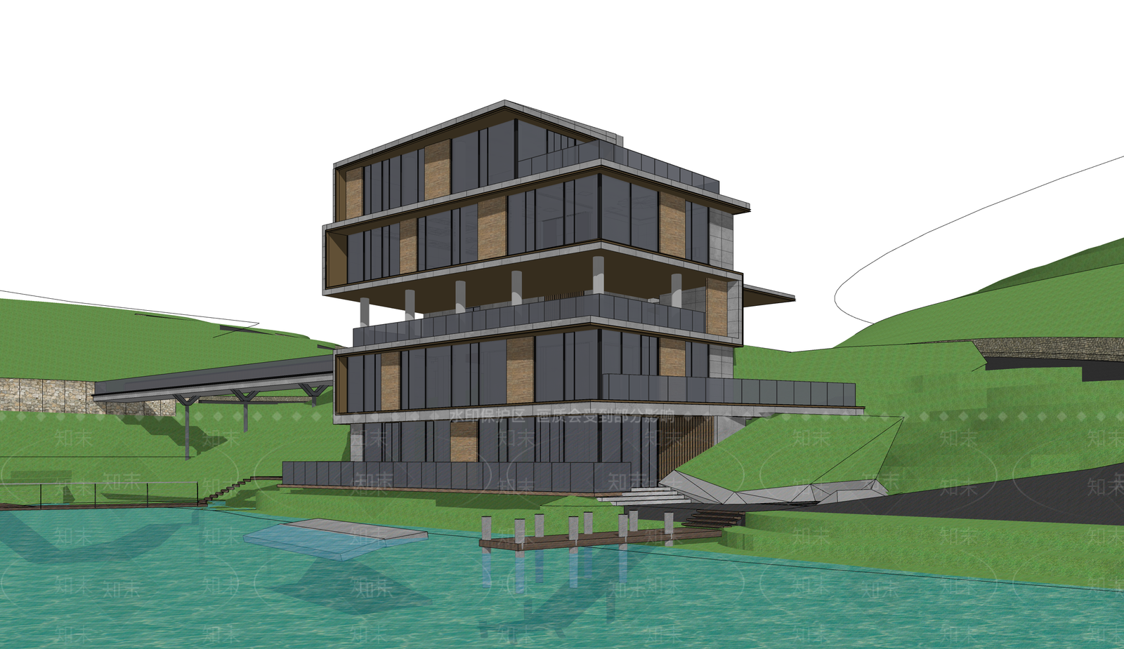 现代山地展览馆建筑SU模型下载【ID:1138458988】
