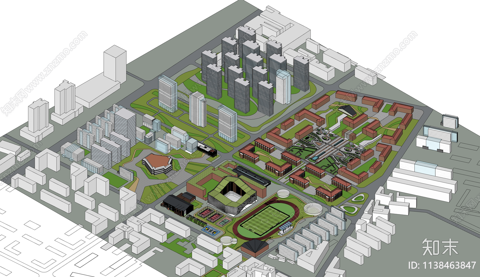 现代城市更新鸟瞰图规划SU模型下载【ID:1138463847】
