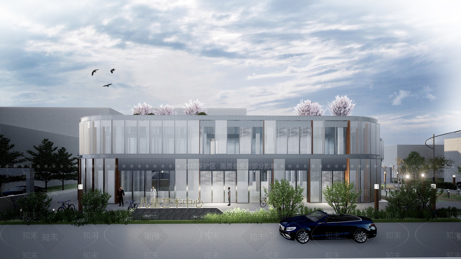 现代风格小型展览馆建筑SU模型下载【ID:1138467487】