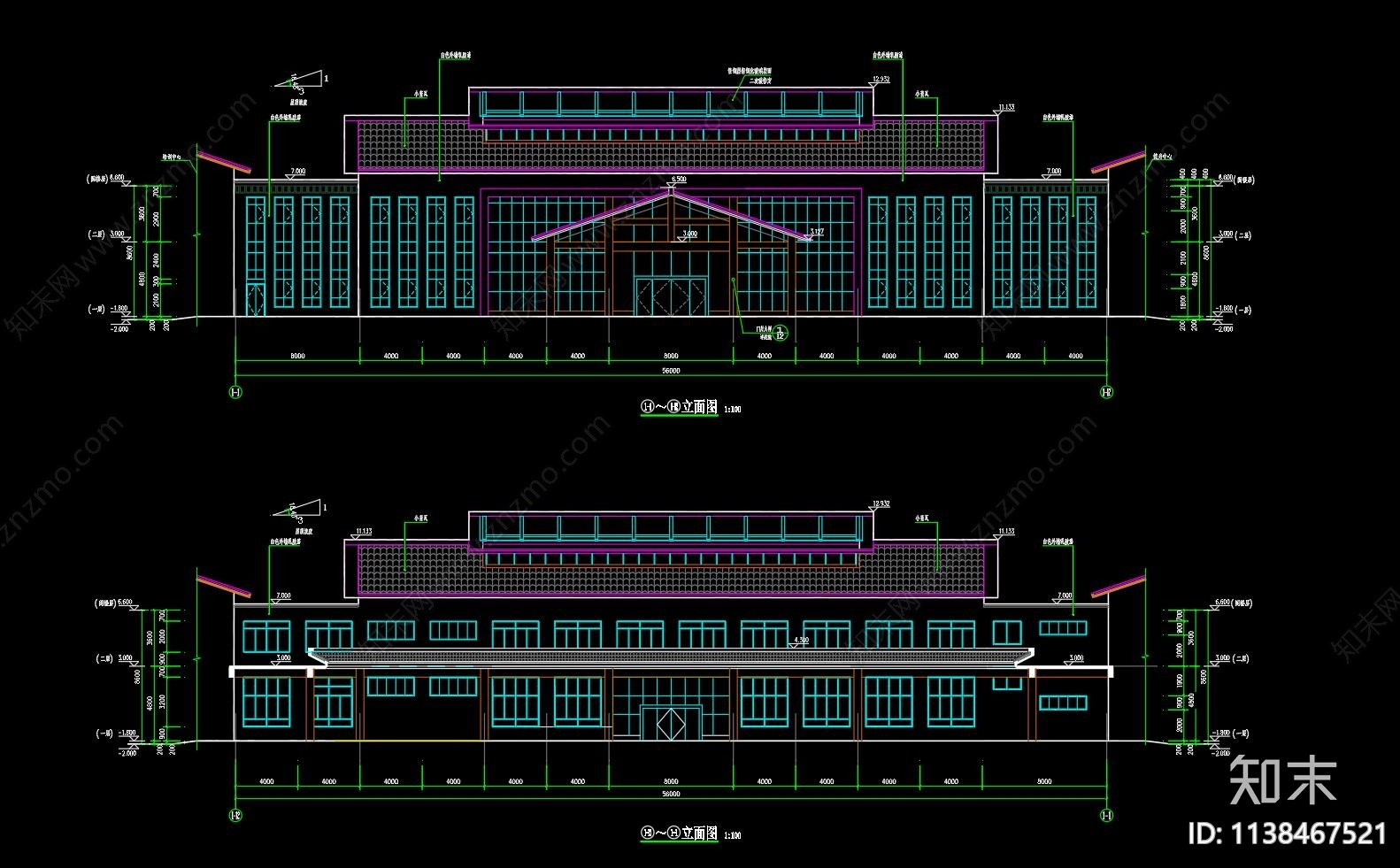 中式风二层带阁楼福利中心养护楼建筑施工图下载【ID:1138467521】