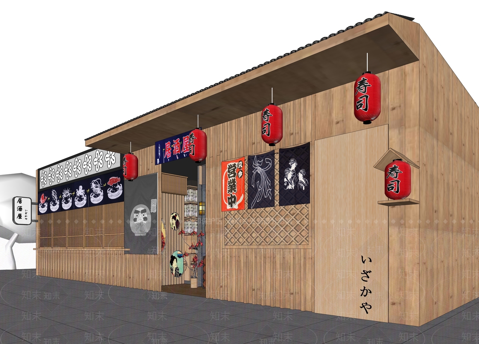 日式居酒屋门头门面SU模型下载【ID:1138470439】_知末su模型网