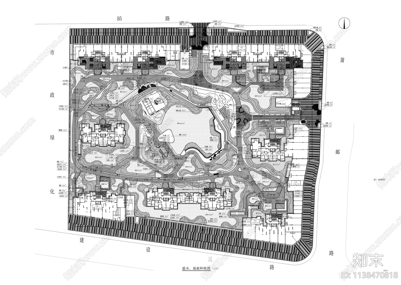 龙湖地产大区景观种植平面图cad施工图下载【ID:1138470818】