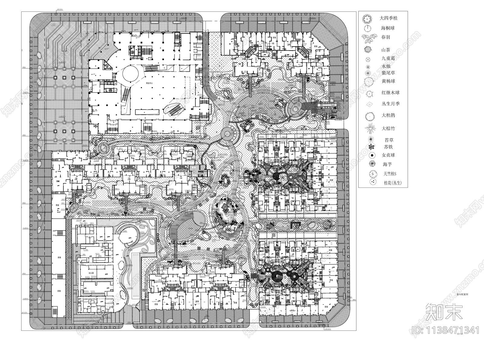 龙湖地产大区景观种植平面图cad施工图下载【ID:1138471341】