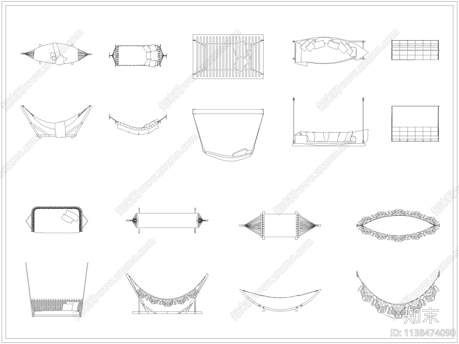 户外露营吊床吊椅施工图下载【ID:1138474090】