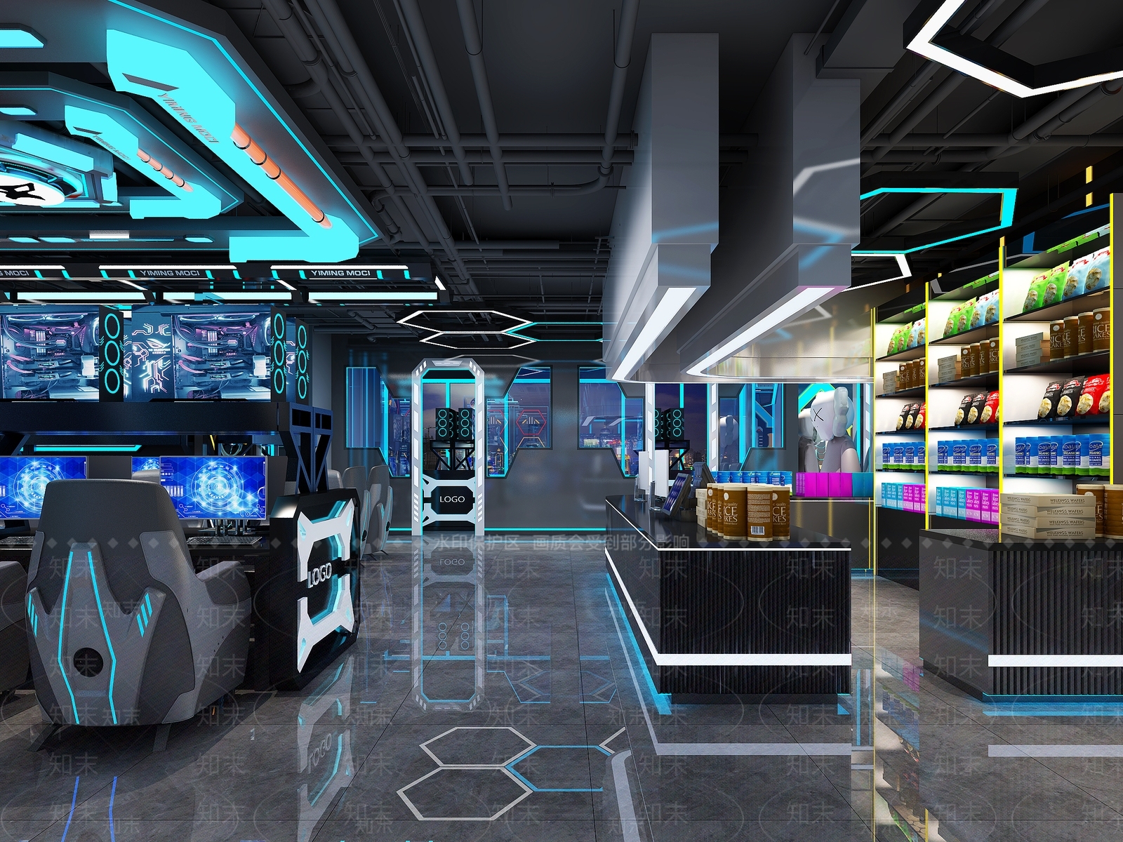现代科技网吧3D模型下载【ID:1138475742】