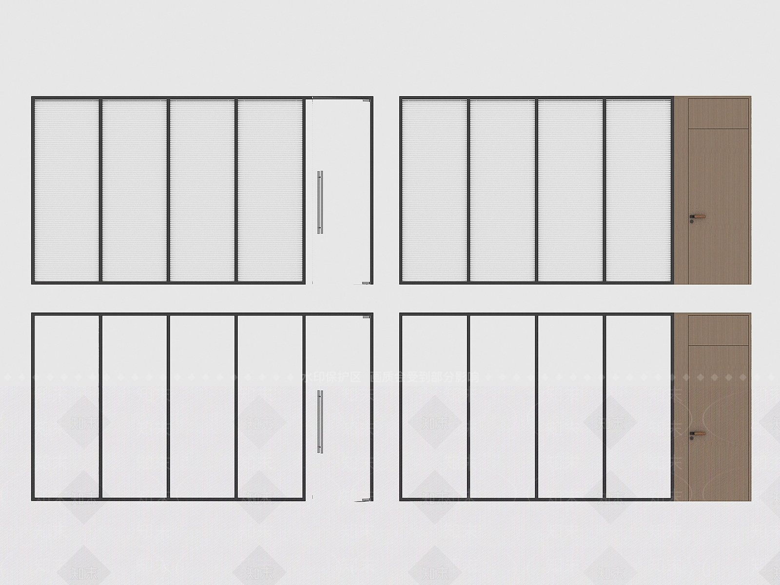 现代办公室玻璃隔断3D模型下载【ID:1138483556】