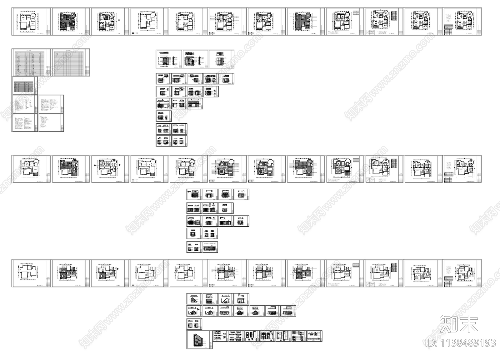 三层欧式全套别墅样板房装修cad施工图下载【ID:1138489193】