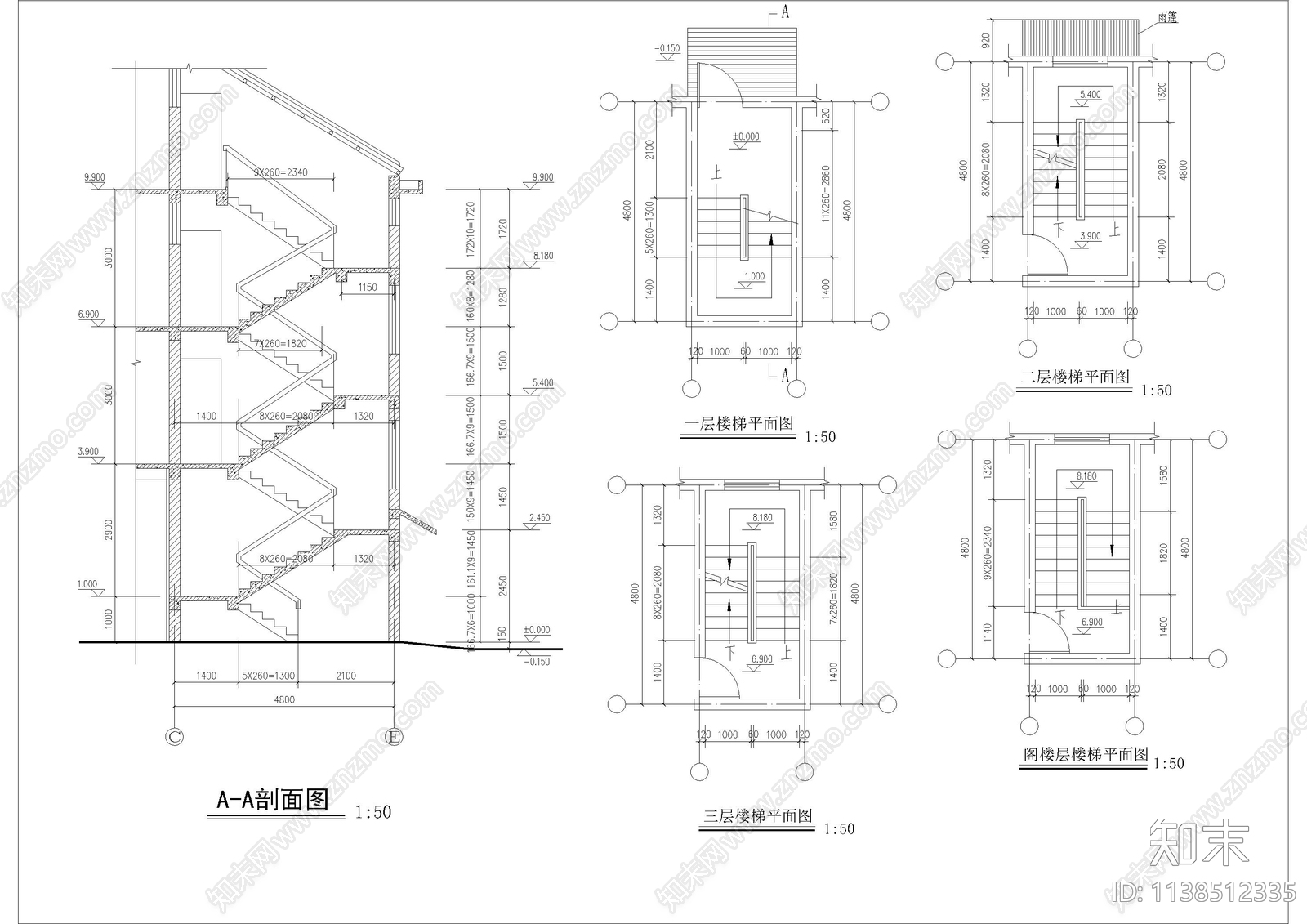 徽派三层民居建筑cad施工图下载【ID:1138512335】