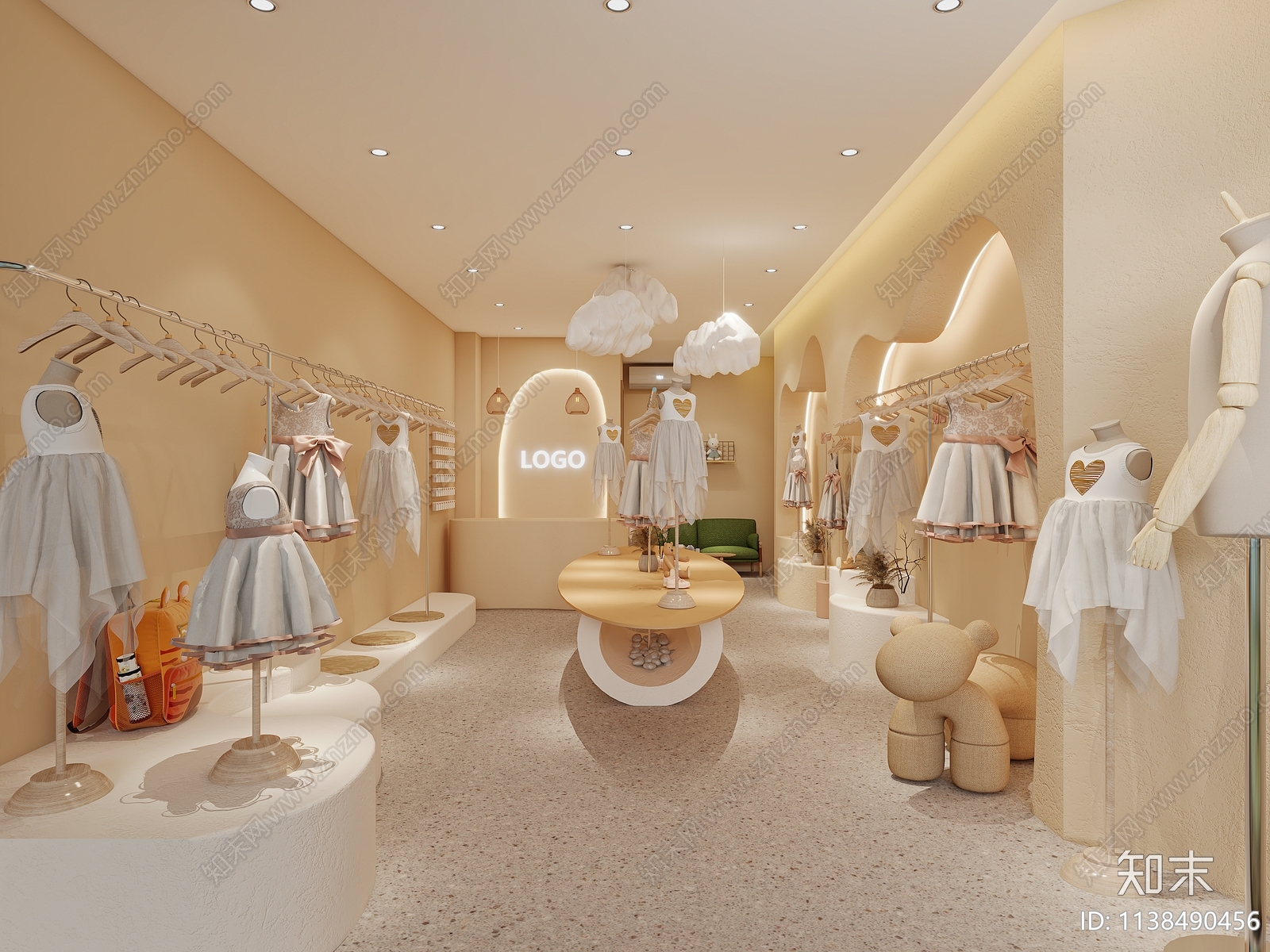 现代奶油风服装店3D模型下载【ID:1138490456】