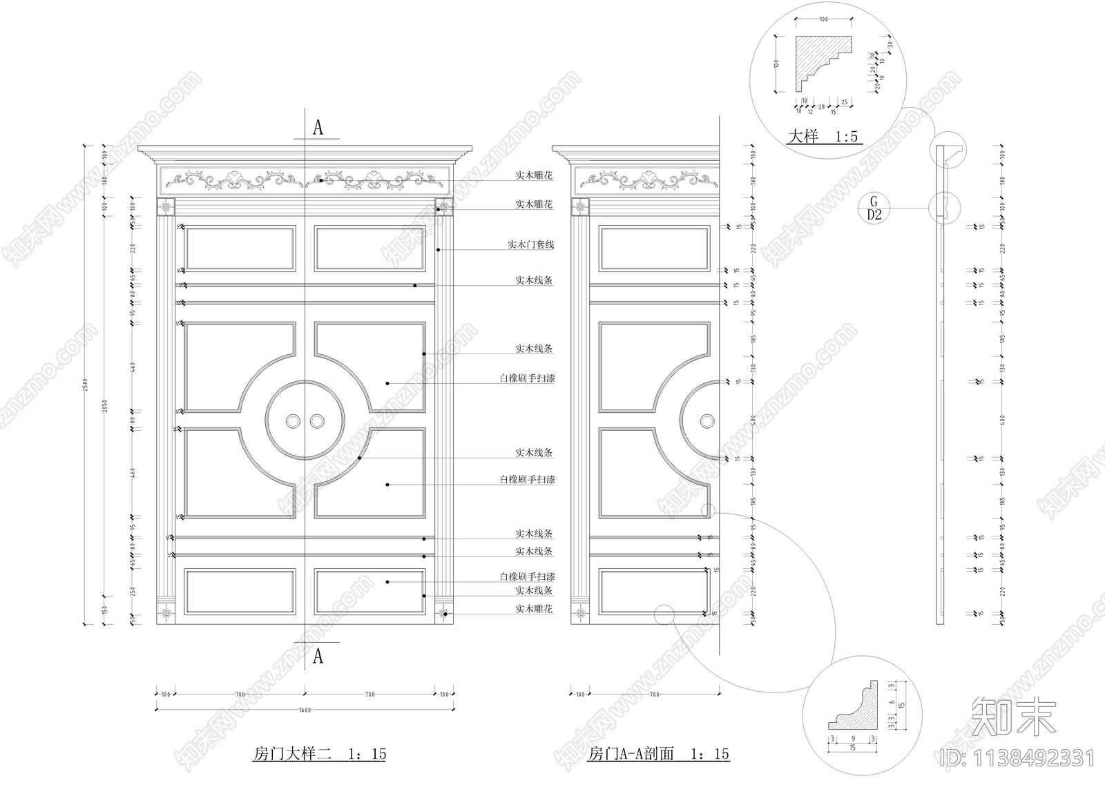 欧式单门与双门详图cad施工图下载【ID:1138492331】