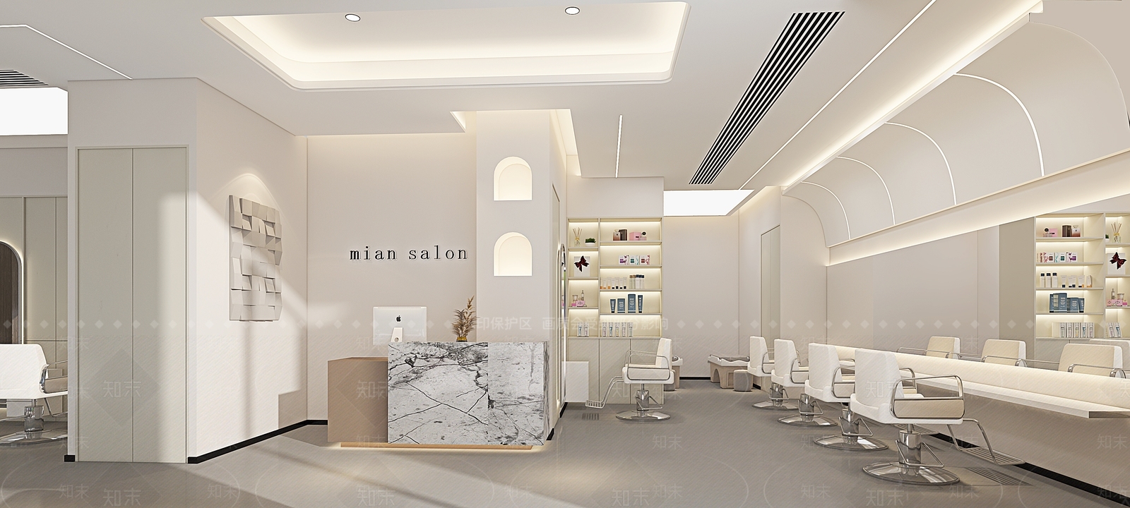 现代奶油风美发店3D模型下载【ID:1138492823】
