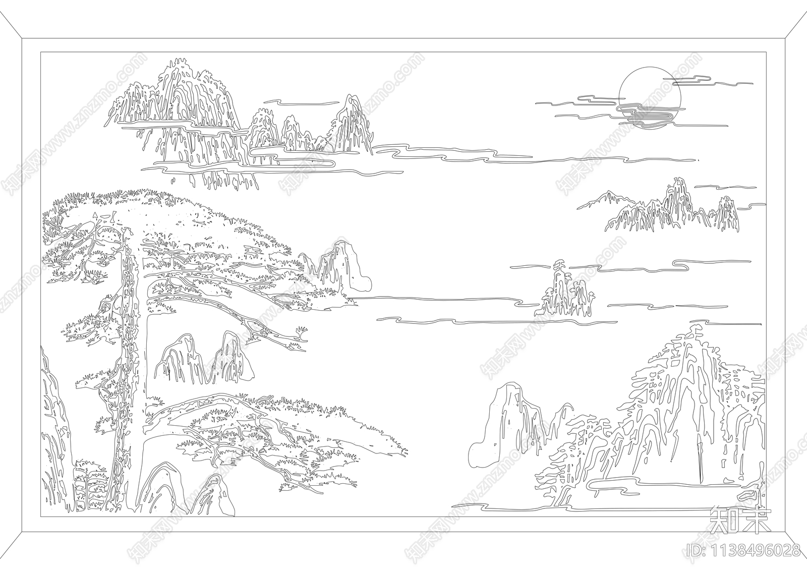 中式山水装饰画施工图下载【ID:1138496028】