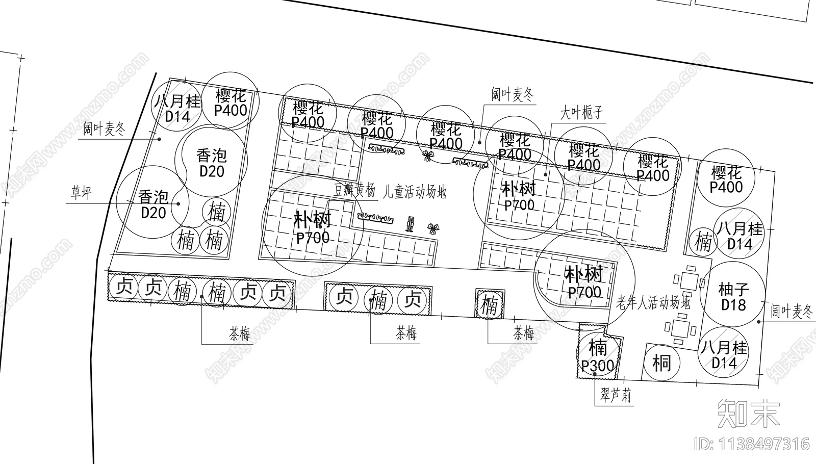 乡村小游园平面图cad施工图下载【ID:1138497316】