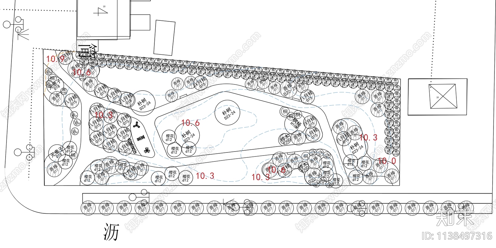乡村小游园平面图cad施工图下载【ID:1138497316】