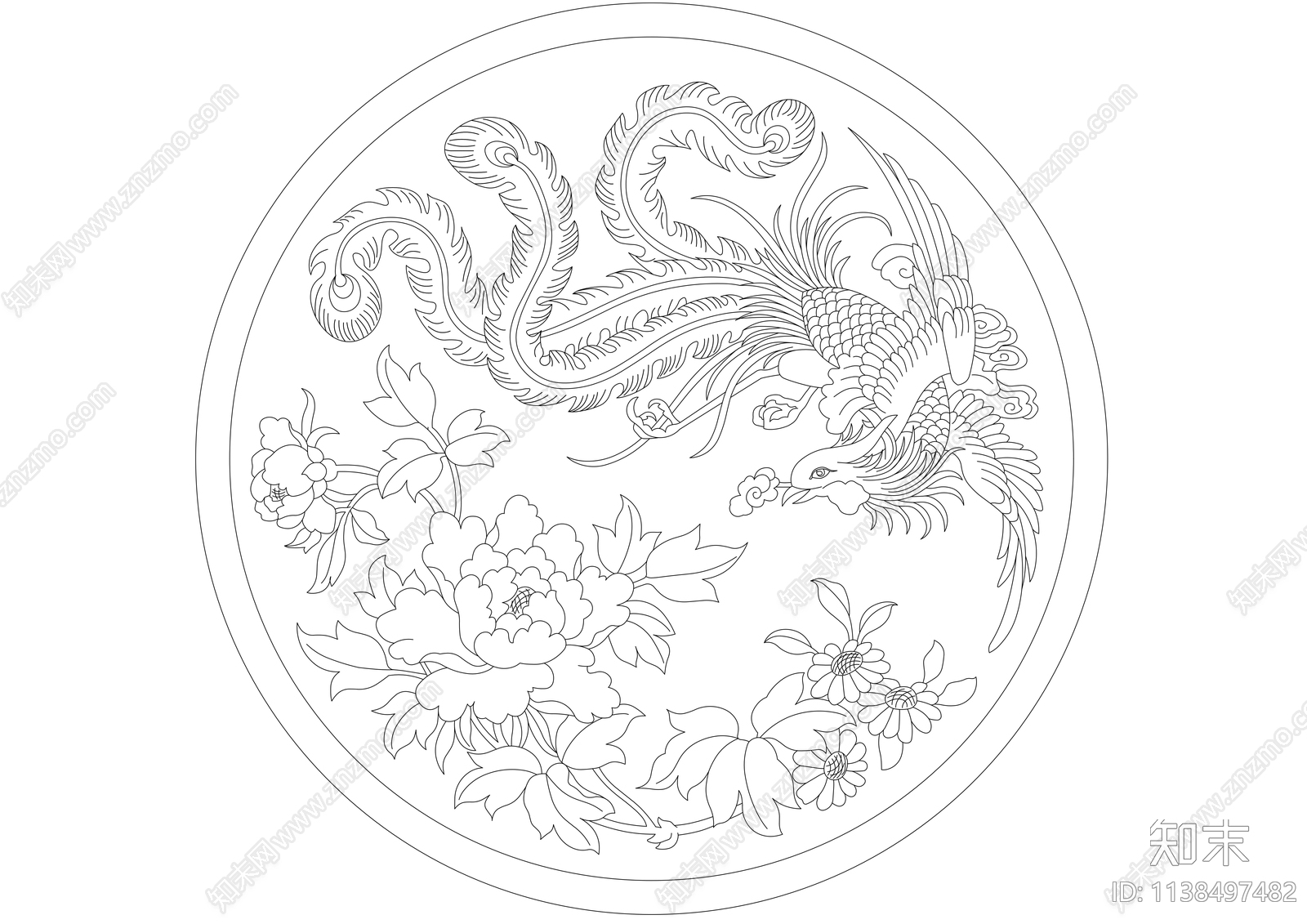 中式花纹雕刻cad施工图下载【ID:1138497482】