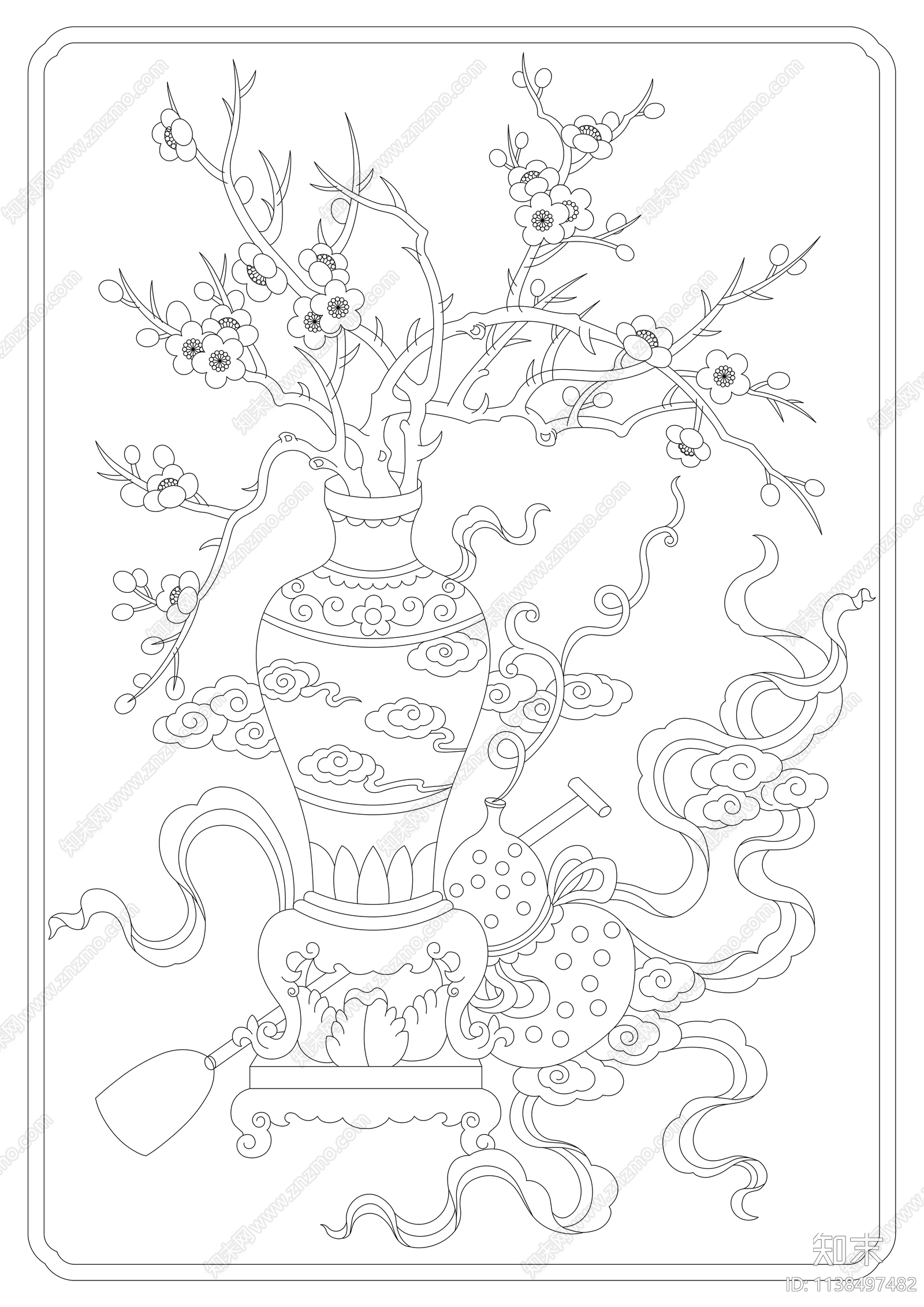 中式花纹雕刻cad施工图下载【ID:1138497482】