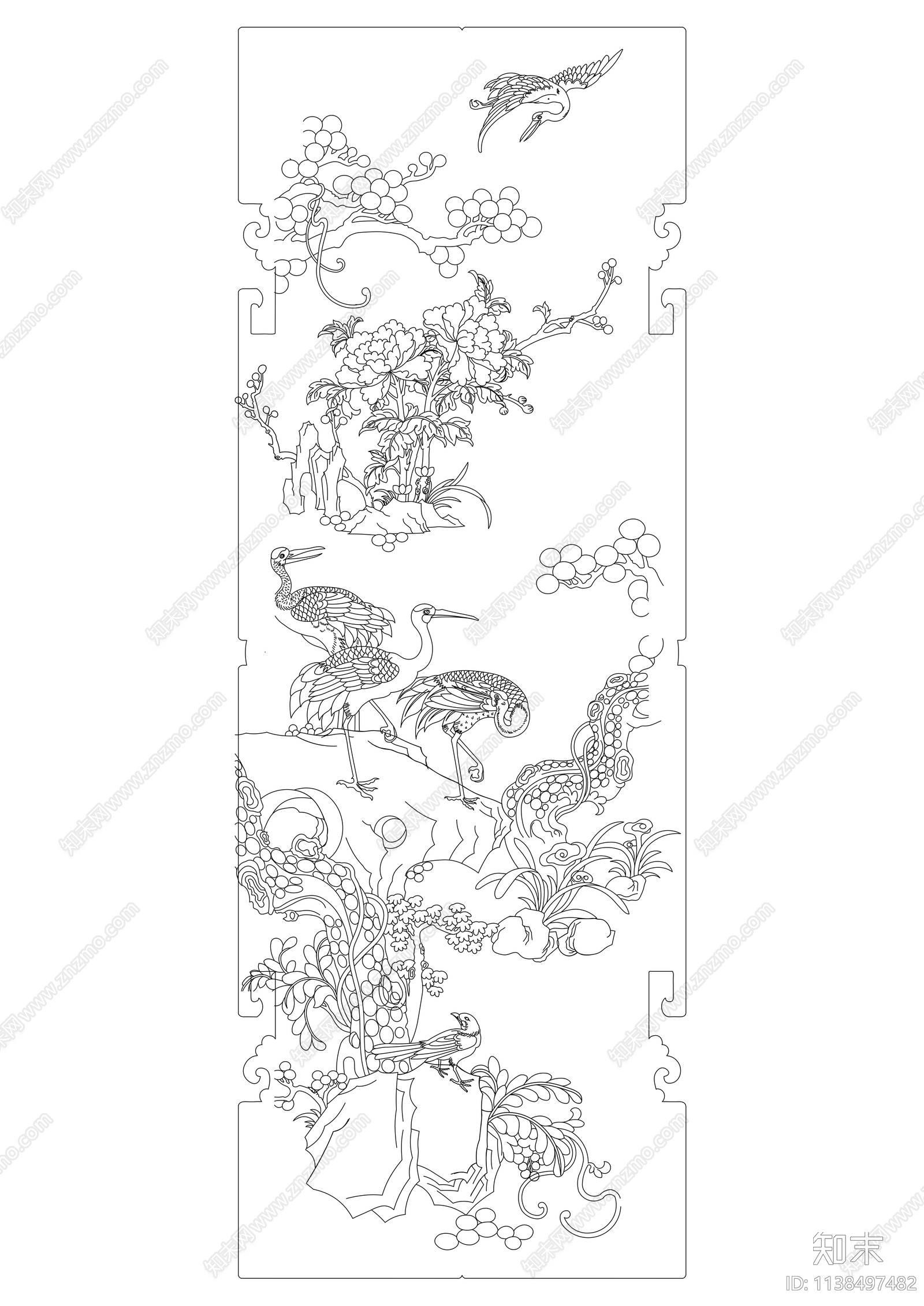 中式花纹雕刻cad施工图下载【ID:1138497482】
