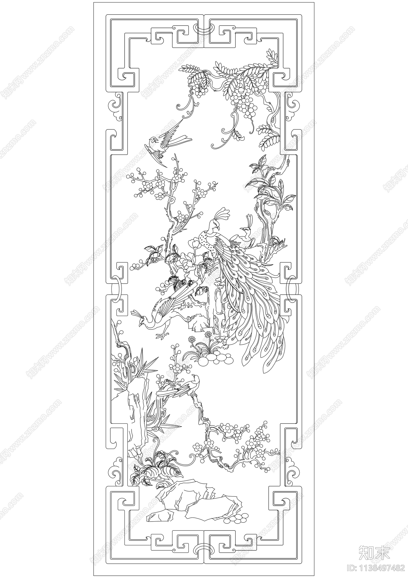 中式花纹雕刻cad施工图下载【ID:1138497482】