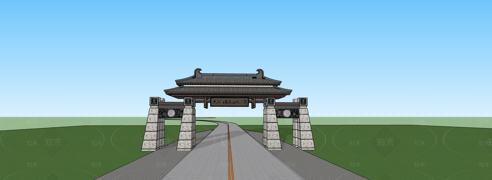 中式景区入口大门SU模型下载【ID:1138498270】
